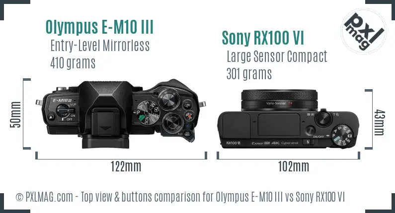 Olympus E-M10 III vs Sony RX100 VI top view buttons comparison