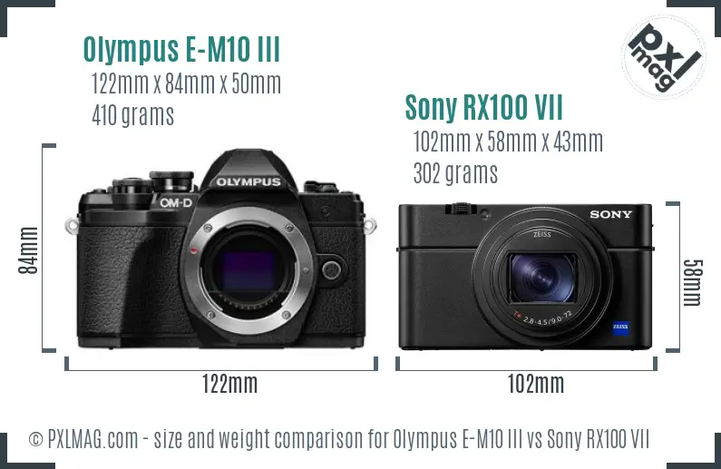 Olympus E-M10 III vs Sony RX100 VII size comparison