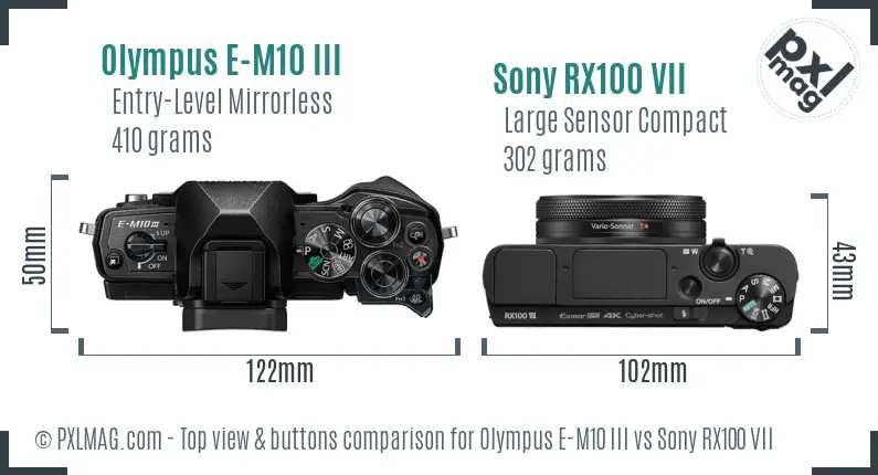 Olympus E-M10 III vs Sony RX100 VII top view buttons comparison