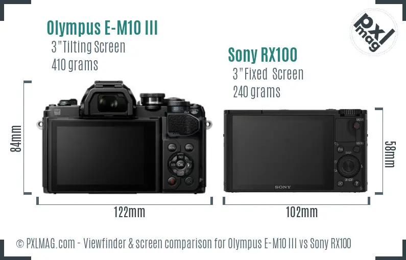 Olympus E-M10 III vs Sony RX100 Screen and Viewfinder comparison