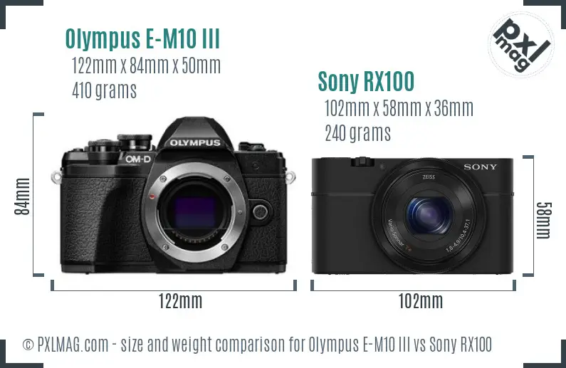 Olympus E-M10 III vs Sony RX100 size comparison