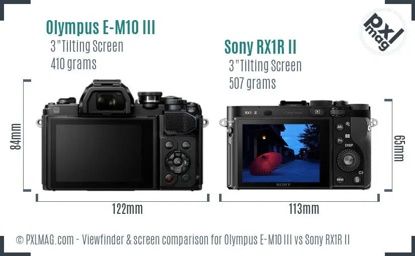 Olympus E-M10 III vs Sony RX1R II Screen and Viewfinder comparison
