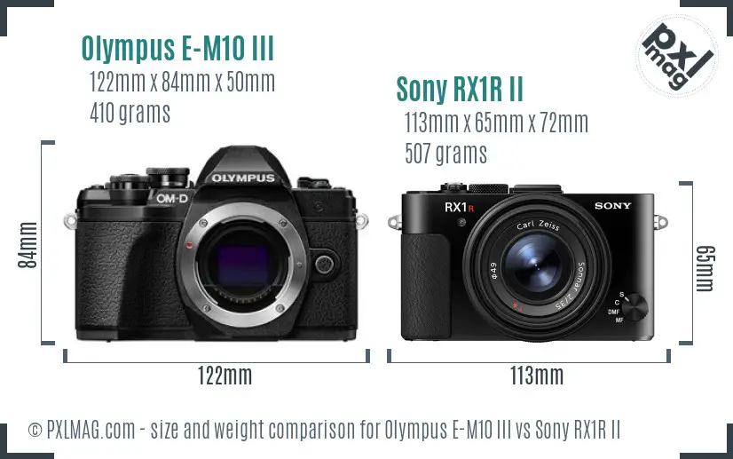 Olympus E-M10 III vs Sony RX1R II size comparison