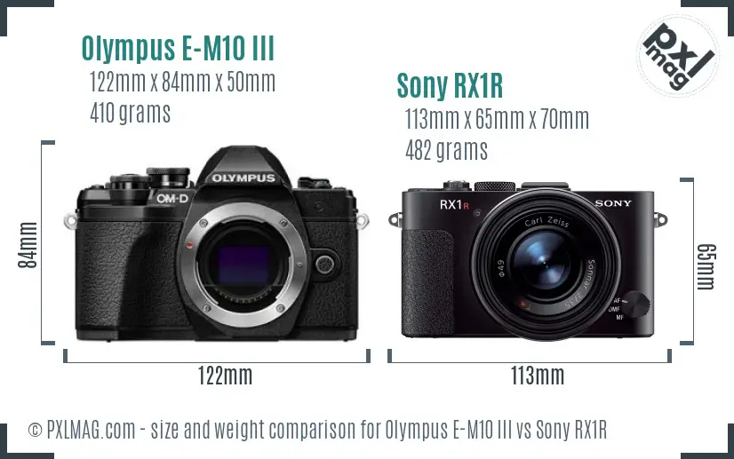 Olympus E-M10 III vs Sony RX1R size comparison