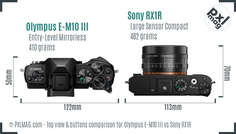 Olympus E-M10 III vs Sony RX1R top view buttons comparison