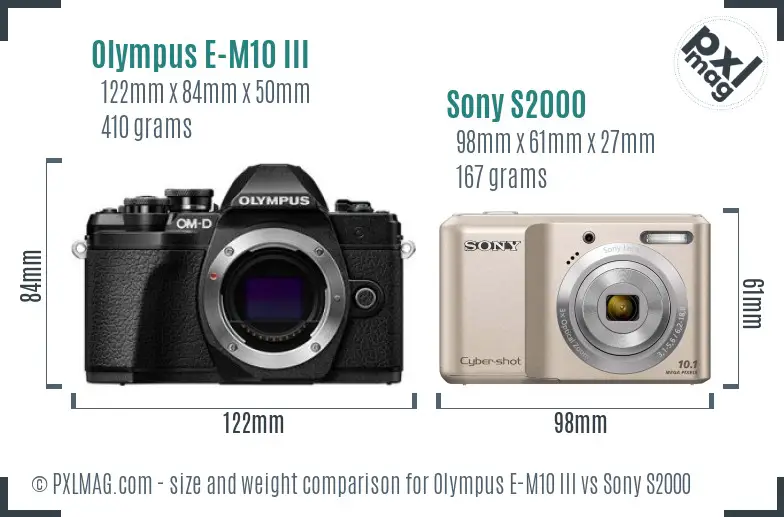 Olympus E-M10 III vs Sony S2000 size comparison Olympus E-M10 III vs Sony S2000 size comparison