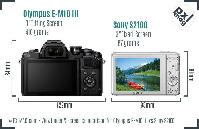 Olympus E-M10 III vs Sony S2100 Screen and Viewfinder comparison