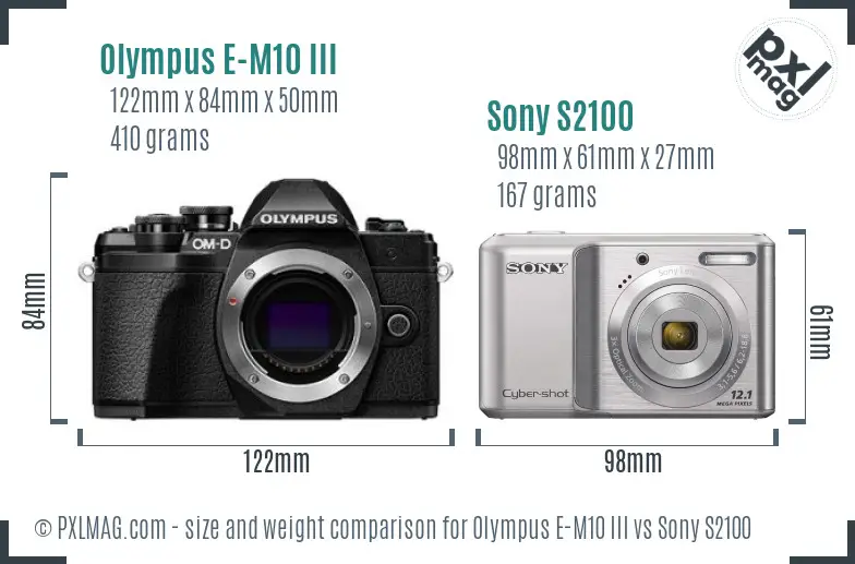 Olympus E-M10 III vs Sony S2100 size comparison