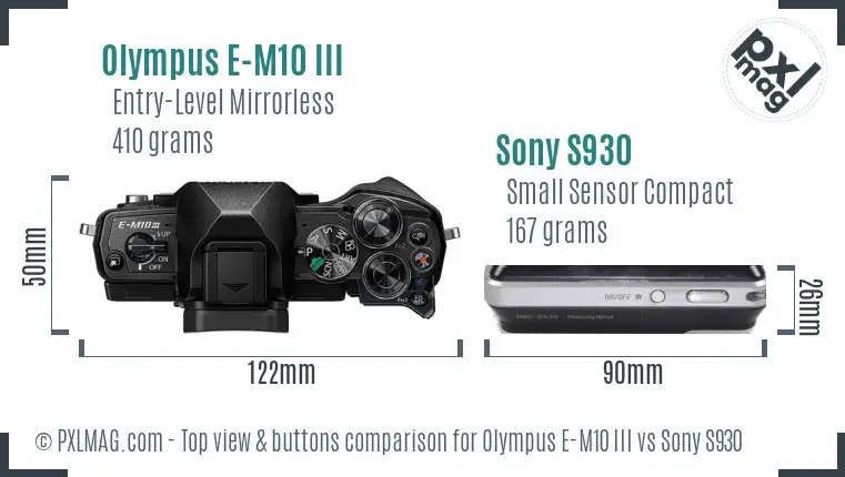 Olympus E-M10 III vs Sony S930 top view buttons comparison Olympus E-M10 III vs Sony S930 top view buttons comparison