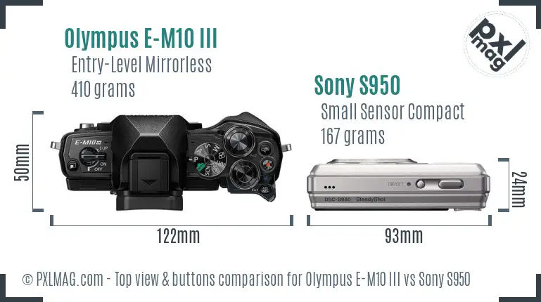 Olympus E-M10 III vs Sony S950 top view buttons comparison Olympus E-M10 III vs Sony S950 top view buttons comparison