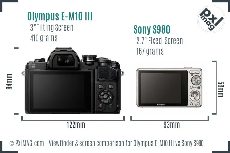 Olympus E-M10 III vs Sony S980 Screen and Viewfinder comparison