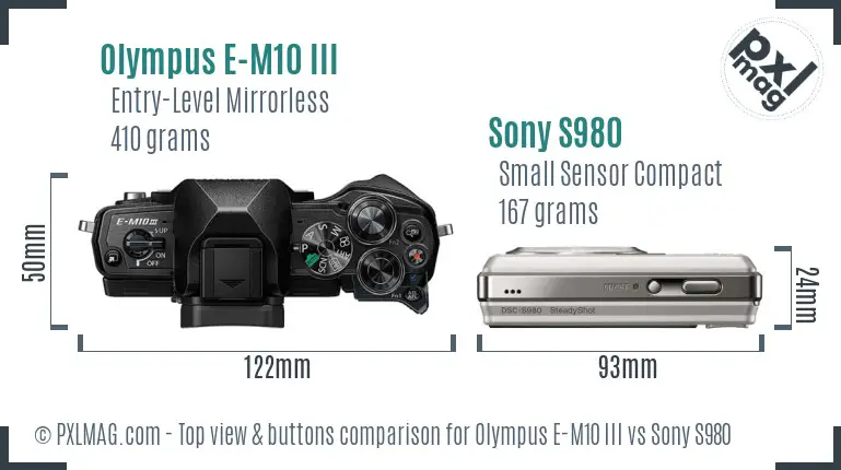 Olympus E-M10 III vs Sony S980 top view buttons comparison