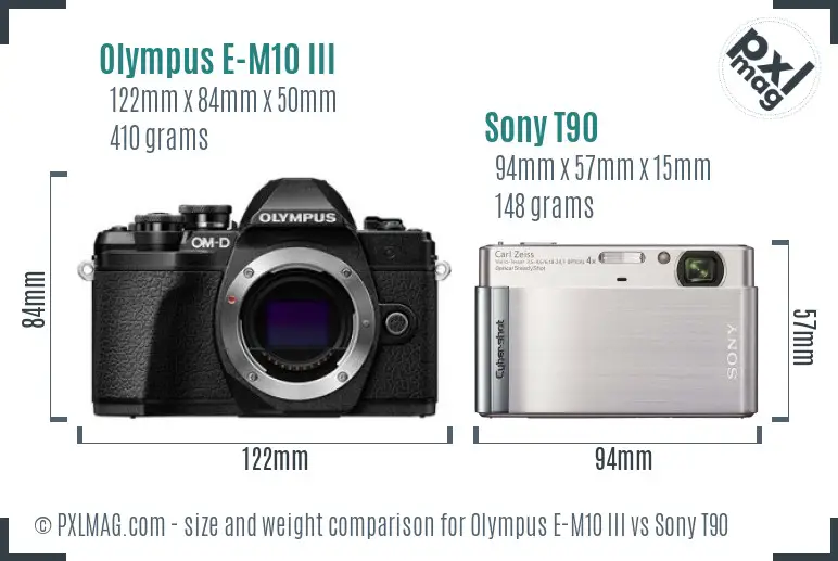 Olympus E-M10 III vs Sony T90 size comparison