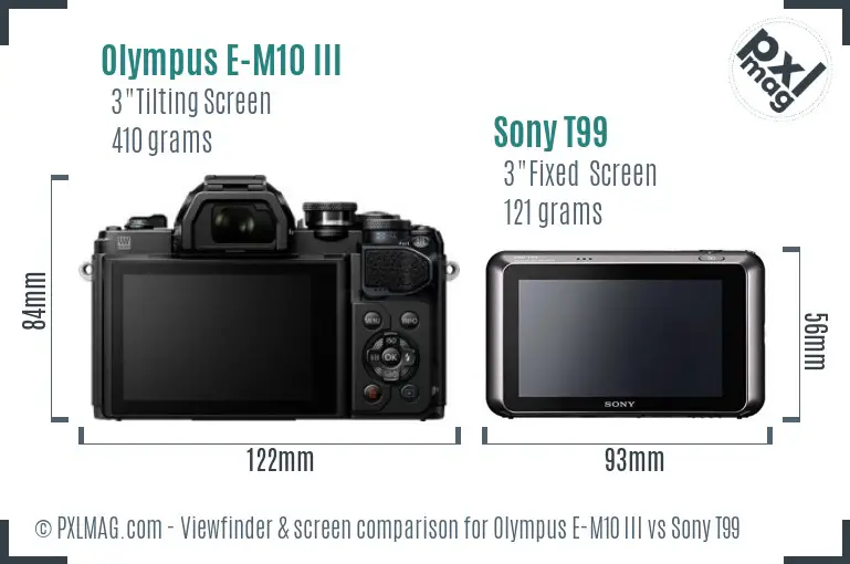 Olympus E-M10 III vs Sony T99 Screen and Viewfinder comparison