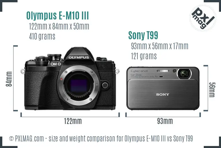 Olympus E-M10 III vs Sony T99 size comparison