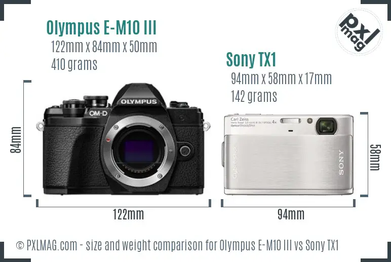 Olympus E-M10 III vs Sony TX1 size comparison