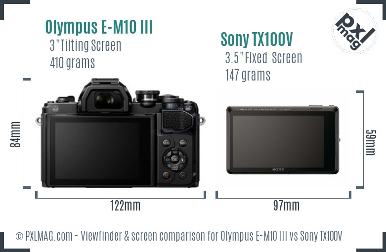 Olympus E-M10 III vs Sony TX100V Screen and Viewfinder comparison
