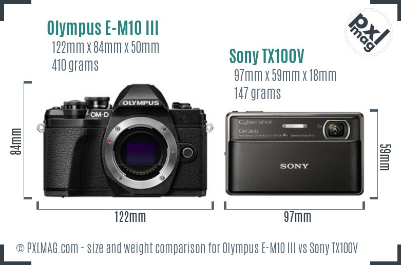 Olympus E-M10 III vs Sony TX100V size comparison Olympus E-M10 III vs Sony TX100V size comparison
