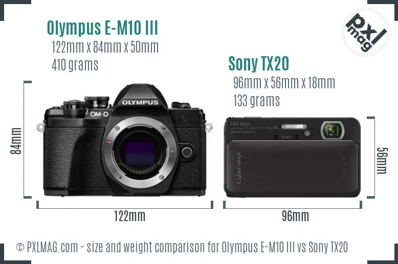 Olympus E-M10 III vs Sony TX20 size comparison