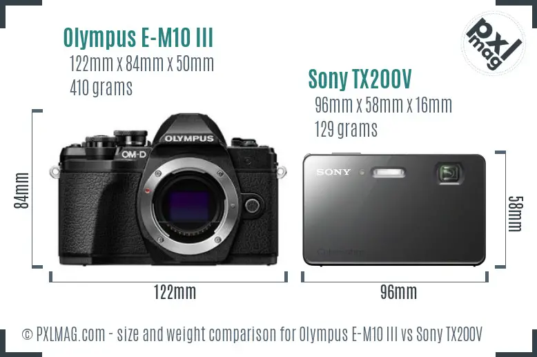 Olympus E-M10 III vs Sony TX200V size comparison Olympus E-M10 III vs Sony TX200V size comparison