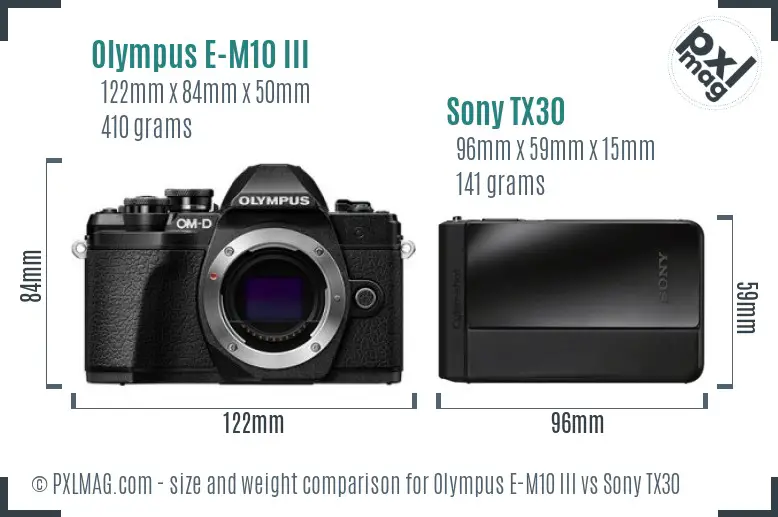 Olympus E-M10 III vs Sony TX30 size comparison Olympus E-M10 III vs Sony TX30 size comparison