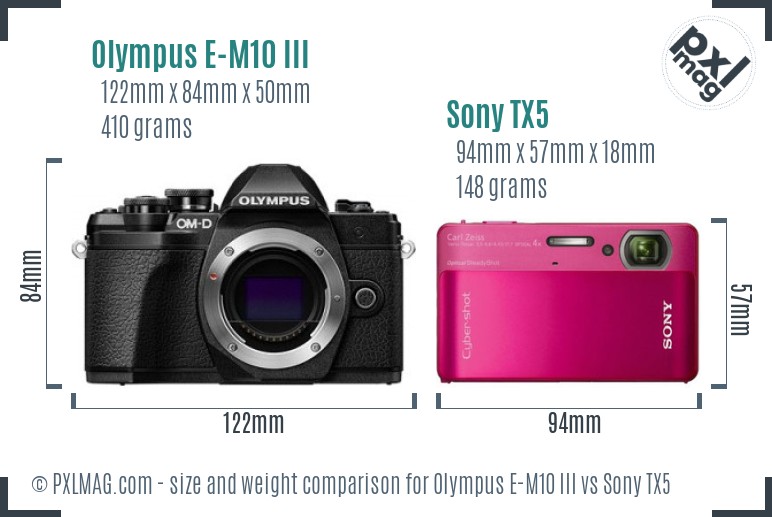 Olympus E-M10 III vs Sony TX5 size comparison Olympus E-M10 III vs Sony TX5 size comparison