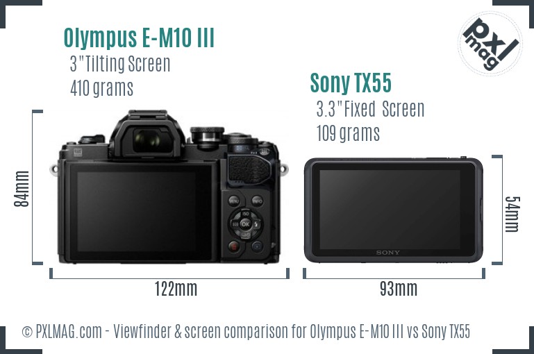 Olympus E-M10 III vs Sony TX55 Screen and Viewfinder comparison