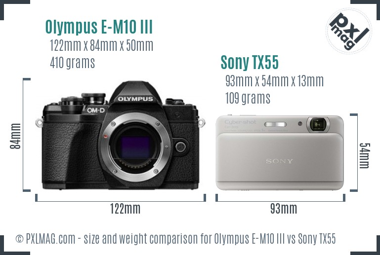 Olympus E-M10 III vs Sony TX55 size comparison