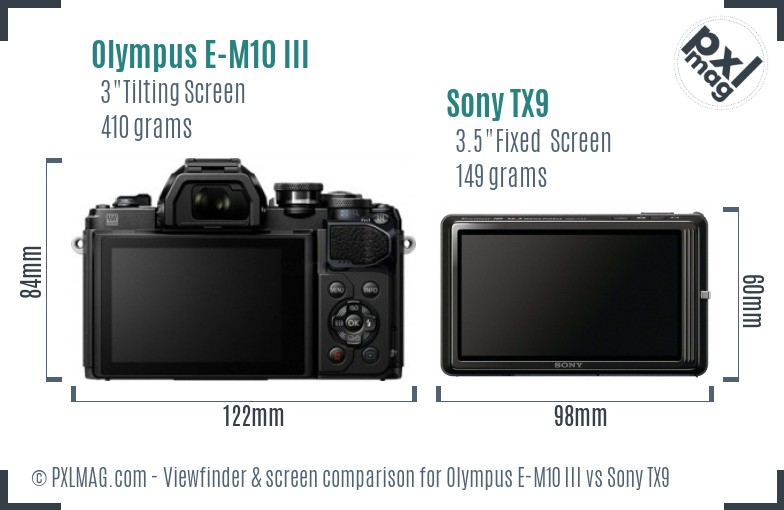 Olympus E-M10 III vs Sony TX9 Screen and Viewfinder comparison