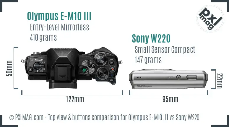 Olympus E-M10 III vs Sony W220 top view buttons comparison