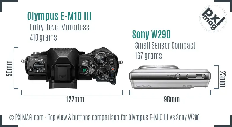 Olympus E-M10 III vs Sony W290 top view buttons comparison