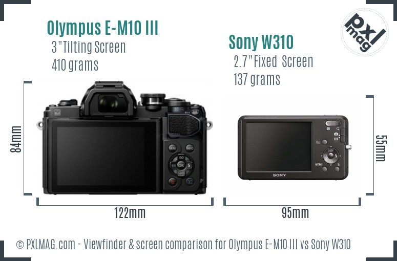 Olympus E-M10 III vs Sony W310 Screen and Viewfinder comparison