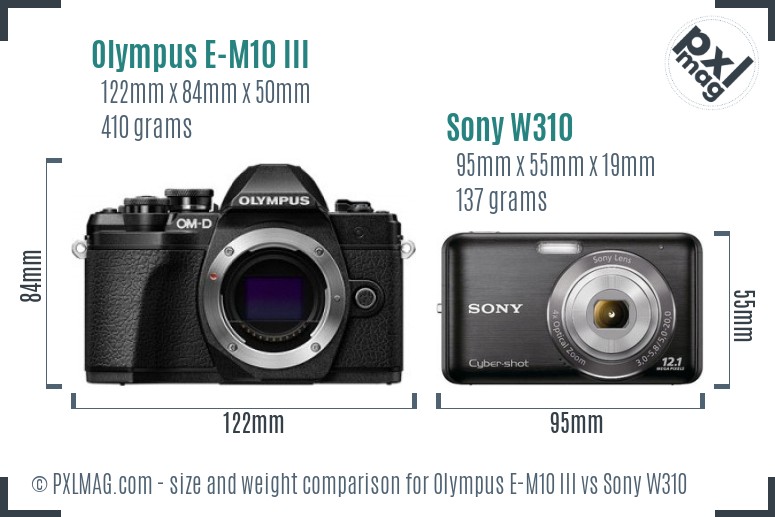 Olympus E-M10 III vs Sony W310 size comparison