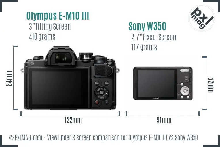 Olympus E-M10 III vs Sony W350 Screen and Viewfinder comparison