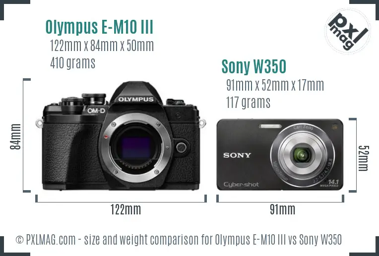 Olympus E-M10 III vs Sony W350 size comparison
