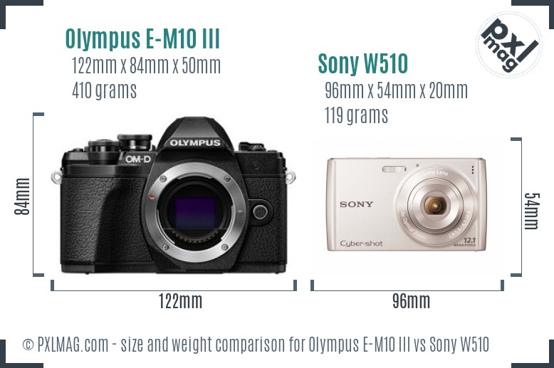 Olympus E-M10 III vs Sony W510 size comparison