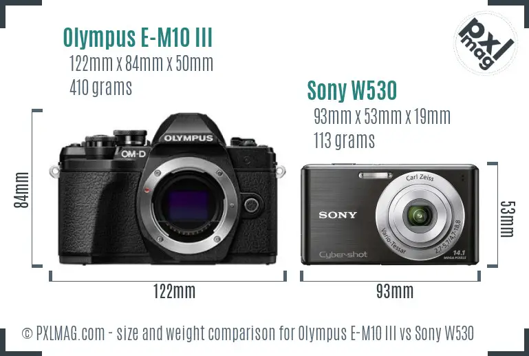 Olympus E-M10 III vs Sony W530 size comparison