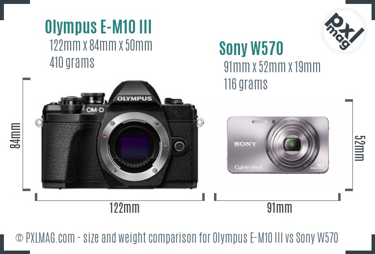 Olympus E-M10 III vs Sony W570 size comparison