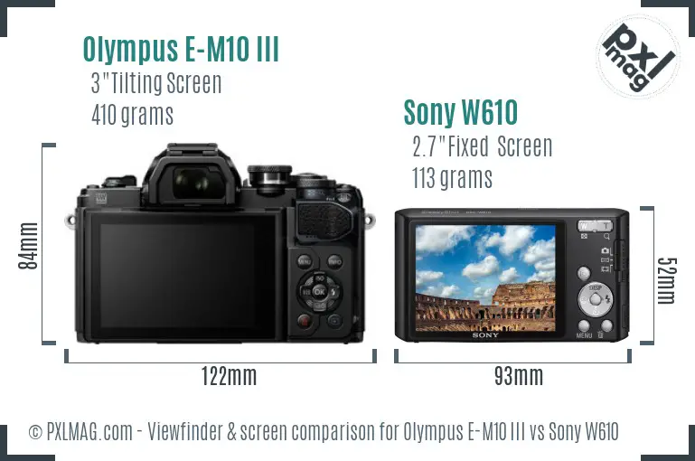 Olympus E-M10 III vs Sony W610 Screen and Viewfinder comparison