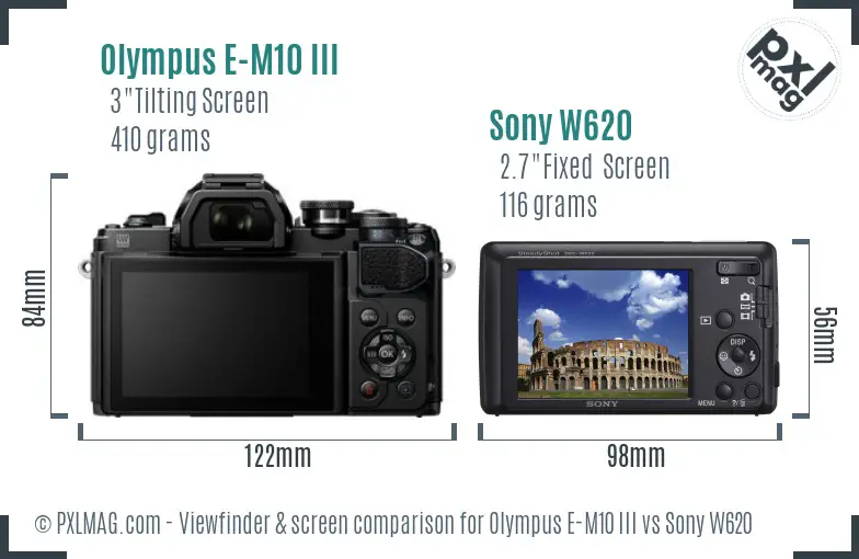 Olympus E-M10 III vs Sony W620 Screen and Viewfinder comparison