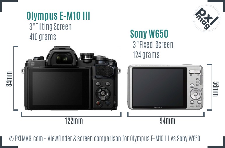 Olympus E-M10 III vs Sony W650 Screen and Viewfinder comparison