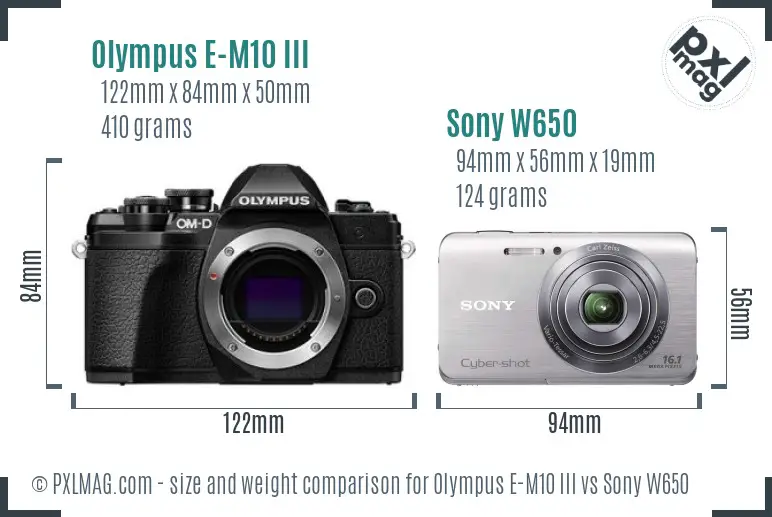 Olympus E-M10 III vs Sony W650 size comparison