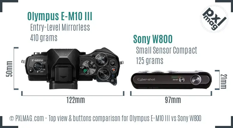 Olympus E-M10 III vs Sony W800 top view buttons comparison