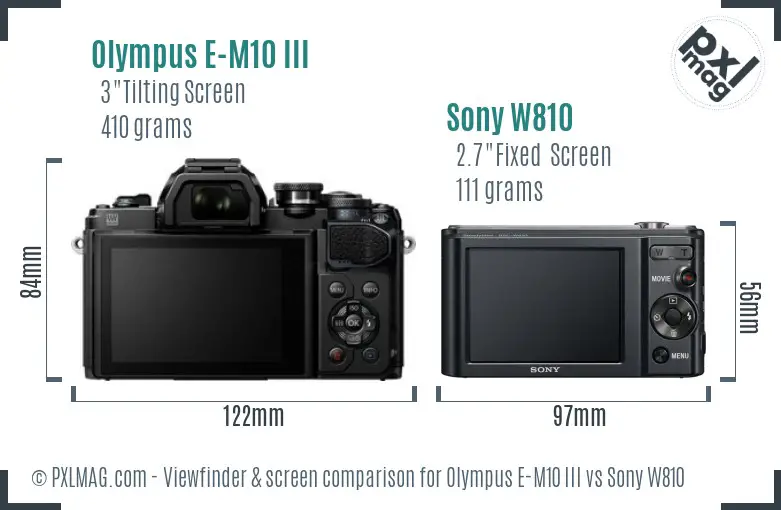 Olympus E-M10 III vs Sony W810 Screen and Viewfinder comparison