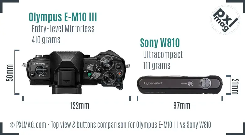 Olympus E-M10 III vs Sony W810 top view buttons comparison