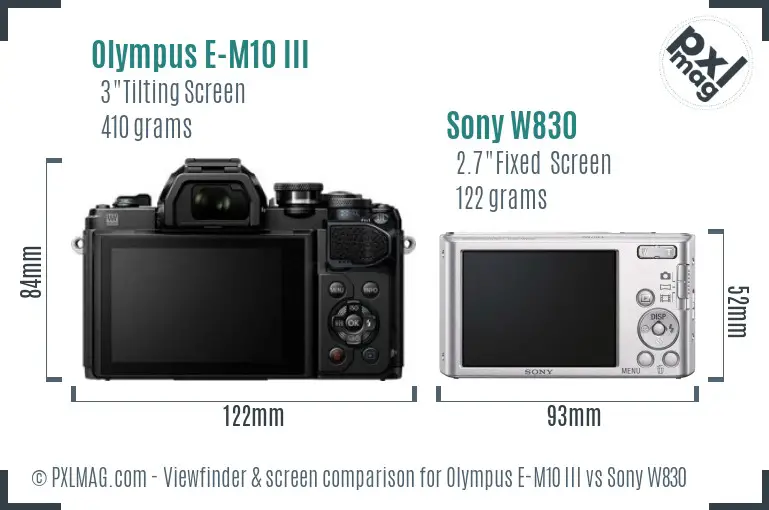 Olympus E-M10 III vs Sony W830 Screen and Viewfinder comparison