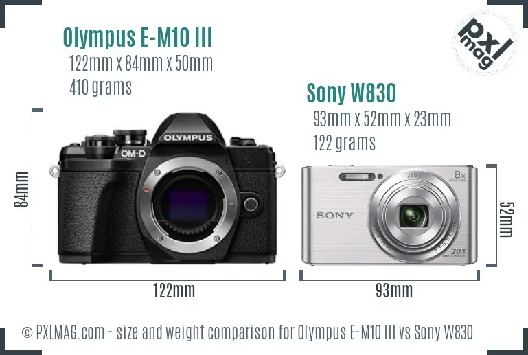 Olympus E-M10 III vs Sony W830 size comparison