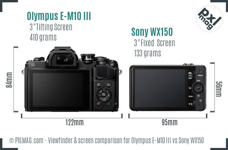 Olympus E-M10 III vs Sony WX150 Screen and Viewfinder comparison
