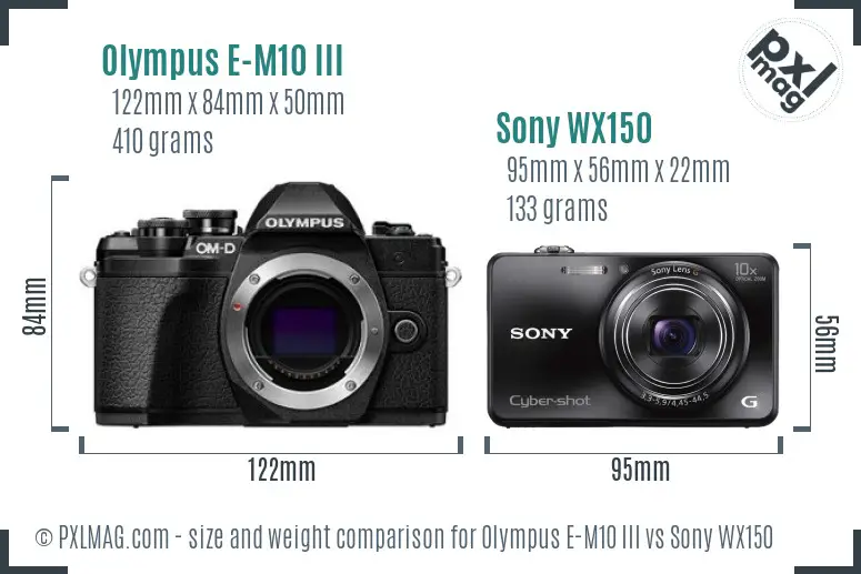 Olympus E-M10 III vs Sony WX150 size comparison