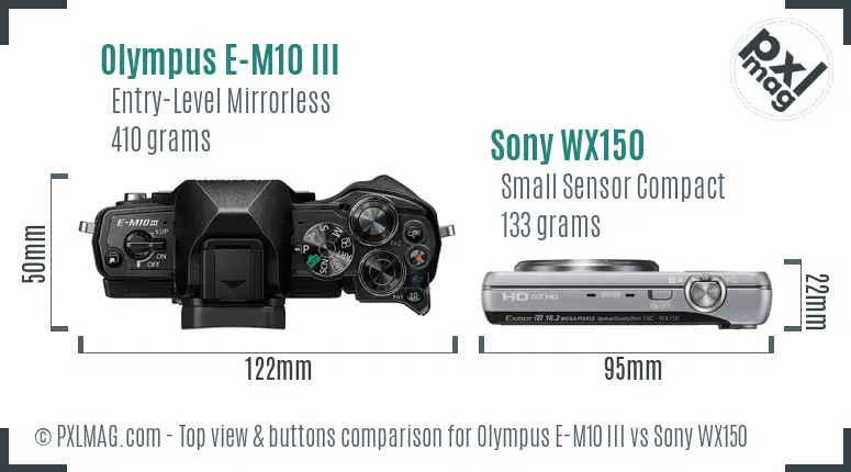 Olympus E-M10 III vs Sony WX150 top view buttons comparison